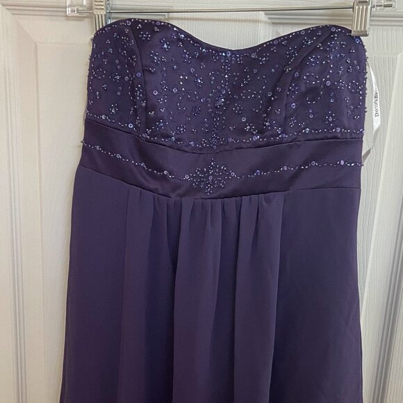 David's Bridal Plum Chiffon Strapless bubble dress (4) - Picture 1 of 8